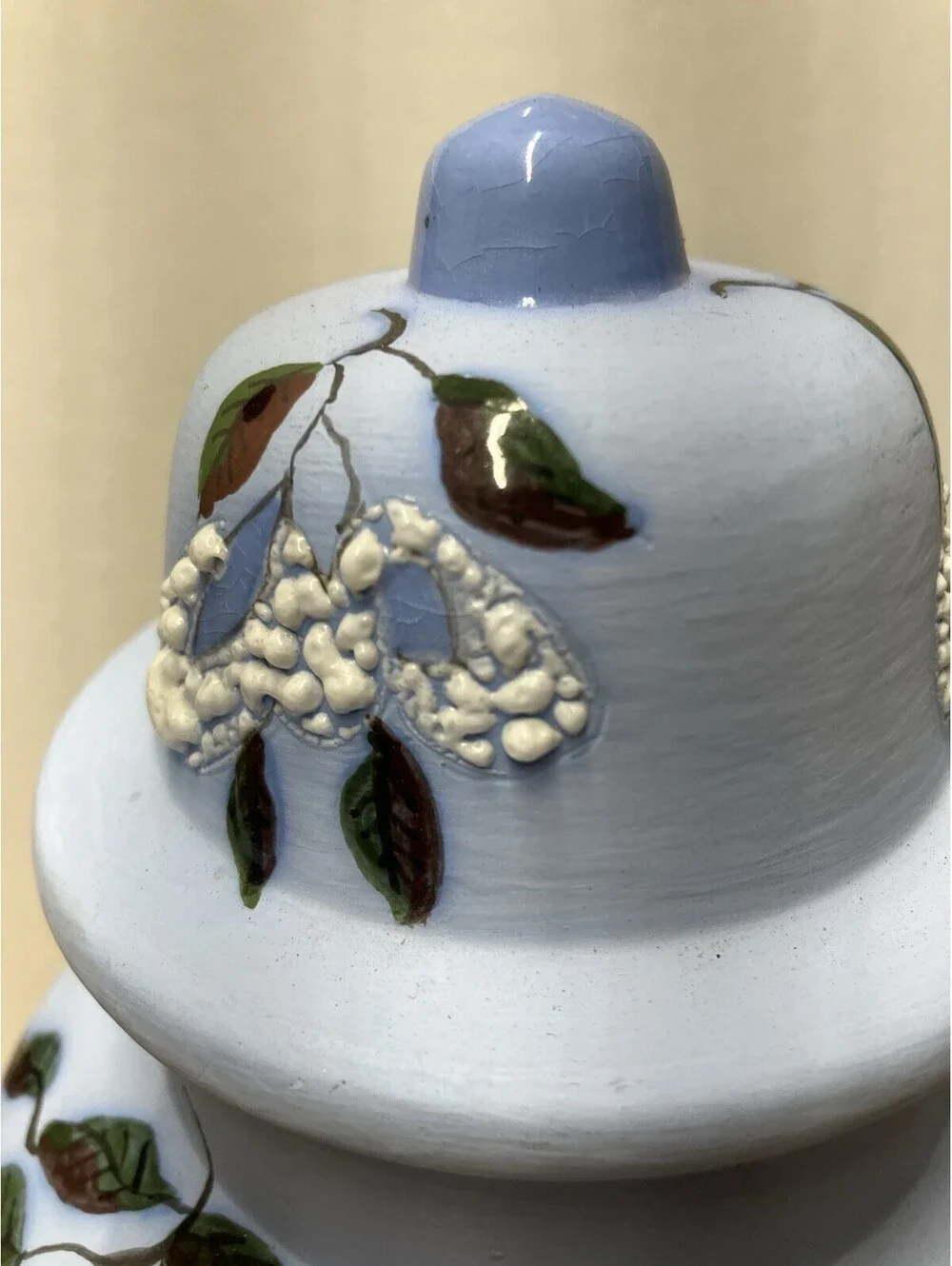 Handmade Sky Blue Ceramic Floral Ginger Jar with Lid